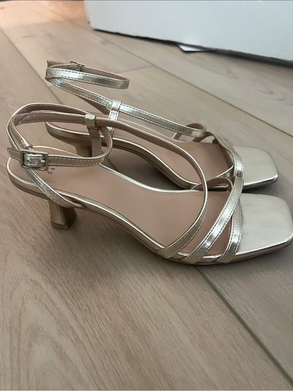 a new day Gold Strappy Square-Toe Ankle Strap Heels